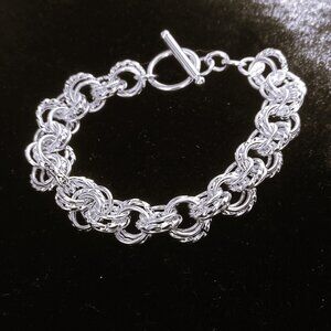 Triple Loop Chain Link Bracelet 925 Sterling Silver 7.5" Weighs 24g  LAST ONE